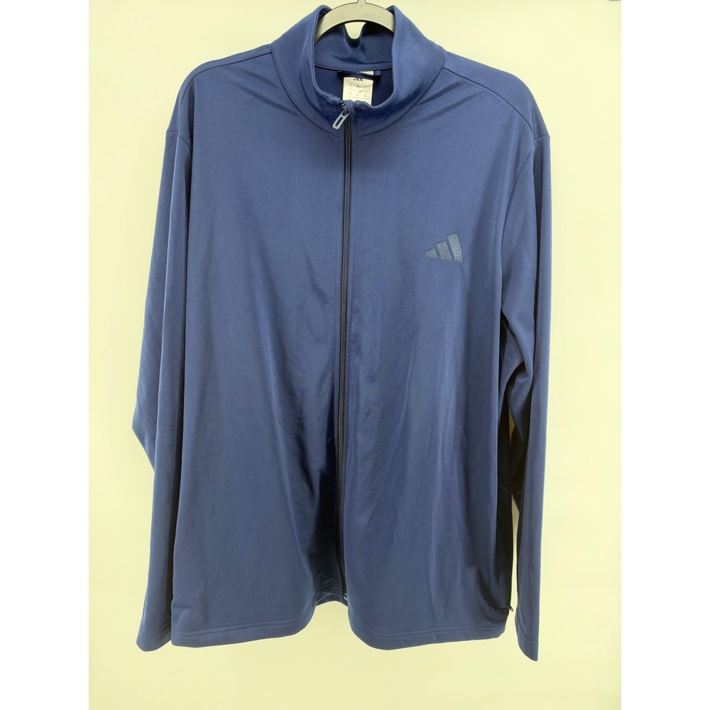 Adidas Mens 2XL Navy Blue Full Zip Track Jacket Mock Neck Athletic Activewear